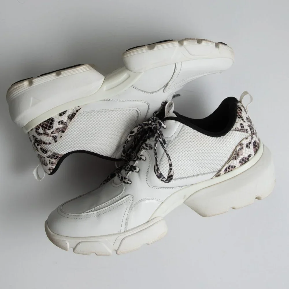 Vionic Aris Trainers Leopard Sneakers Arch Support Tennis Shoes White Size 8